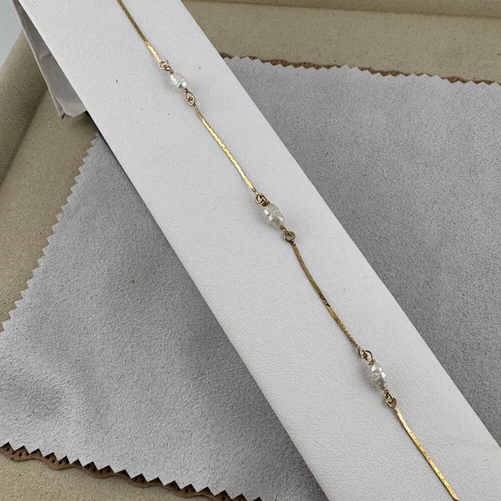 Vintage 14K Gold Cobra Chain & Rice Pearl Bracelet - Picture 9 of 10